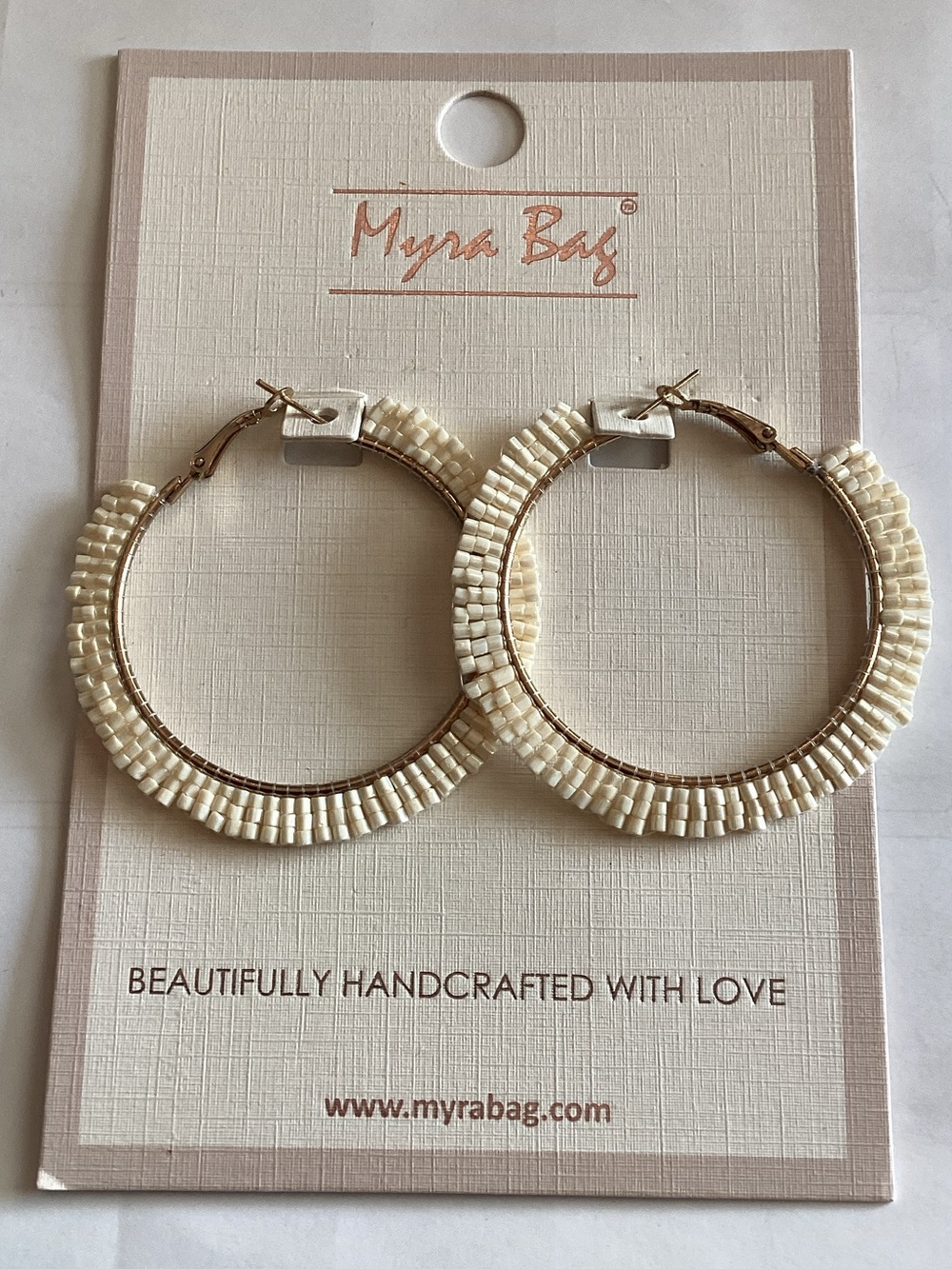 Myra Bag Ivory Beaded Hoop Earrings